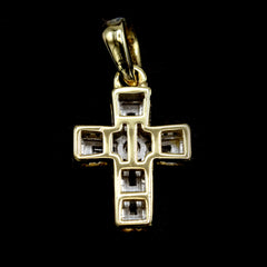 10k Yellow Gold 0.32CT Diamond Baguette Cross Pendant 1.5g Mens Religious Charm