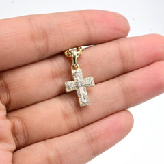 10k Yellow Gold 0.32CT Diamond Baguette Cross Pendant 1.5g Mens Religious Charm
