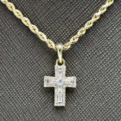 10k Yellow Gold 0.32CTW Natural Baguette Diamond Cross Charm 1.6g Pendant