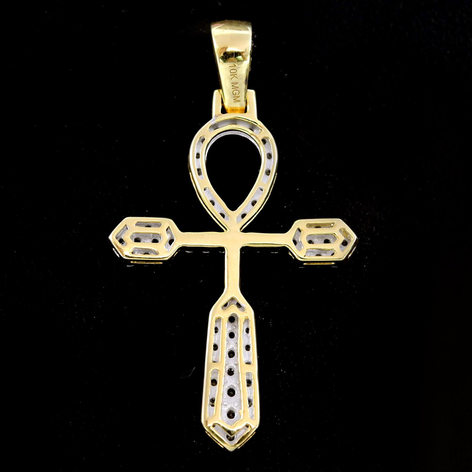 Religious 10k Yellow Gold 0.95 CTW Natural Diamond Cross Pendant 3.4g Mens Charm
