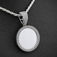 Sterling Silver 1.5CTW Natural Diamond Customize Memory Round Pendant 8.5g Charm