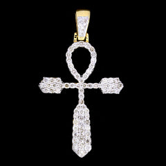 10k Yellow Gold 0.95CTW Natural Single Cut Diamond Cross Pendant 3.4g Men Charm