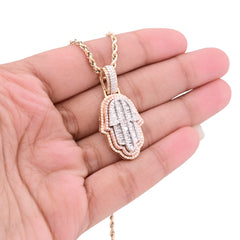 10k Tri-Color Gold 7.2gm 1.05 CTW Real Round/Baguette Diamond Hamsa Hand Pendant