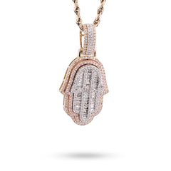 10k Tri-Color Gold 7.2gm 1.05 CTW Real Round/Baguette Diamond Hamsa Hand Pendant