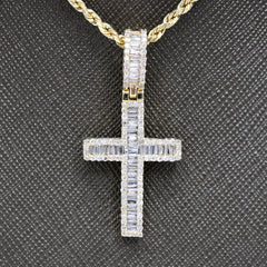 10k Yellow Gold 0.85 CTW Baguette/Round Diamond Cross Pendant 3.6g Mens Charm