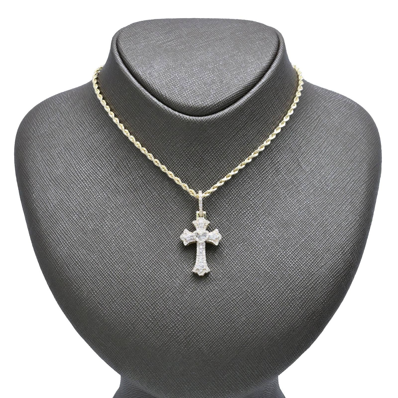 10k Yellow Gold 0.75CT Baguette/Round Diamond Cross Heart Pendant 3.4g Men Charm