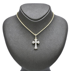 10k Yellow Gold 0.75CT Baguette/Round Diamond Cross Heart Pendant 3.4g Men Charm