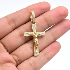 10k Yellow Gold 0.45CTW Natural Diamond Cross With Jesus Mens Pendant 3.5g Charm