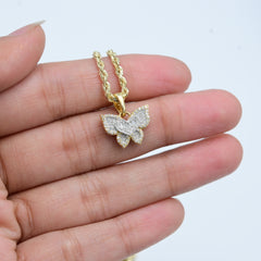10k Yellow Gold 0.25CTW Round & Baguette Diamond Butterfly Pendant 1.9g Charm