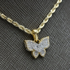 10k Yellow Gold 0.25CTW Round & Baguette Diamond Butterfly Pendant 1.9g Charm