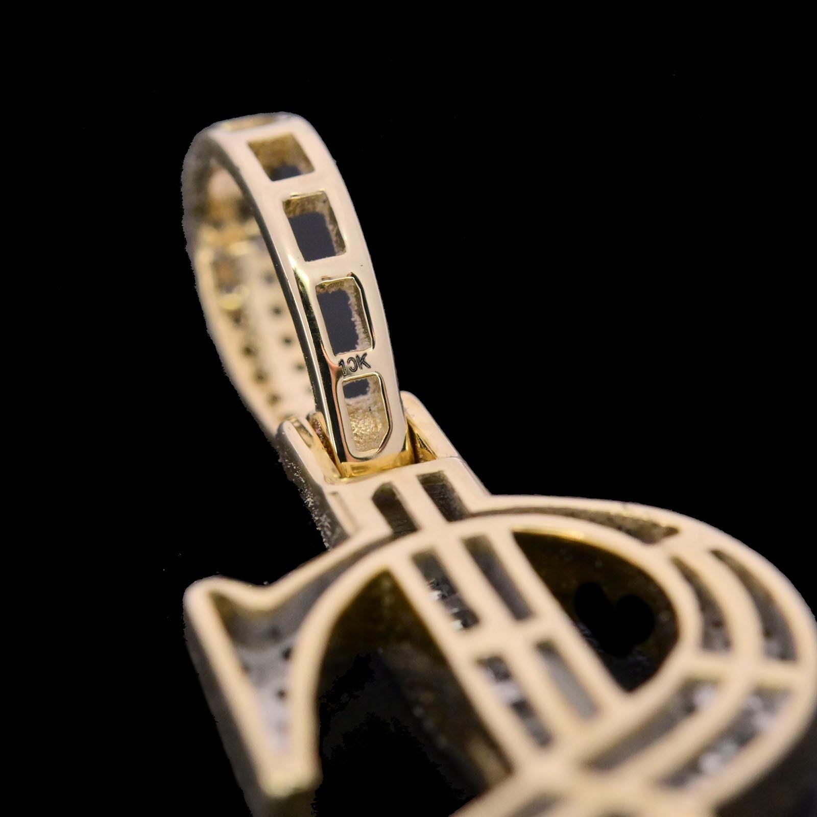 10k Yellow Gold 1.05CT Round/Baguette Diamond Dollar Sign Pendant 5.6g Men Charm