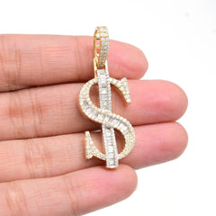 10k Yellow Gold 1.05CT Round/Baguette Diamond Dollar Sign Pendant 5.6g Men Charm