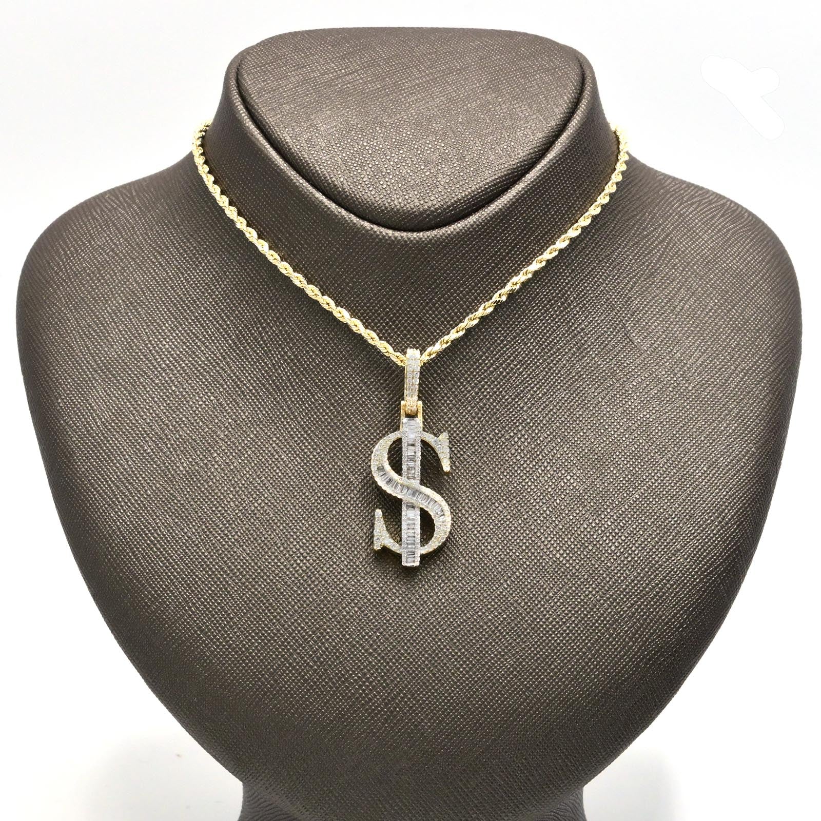 10k Yellow Gold 1.05CT Round/Baguette Diamond Dollar Sign Pendant 5.6g Men Charm