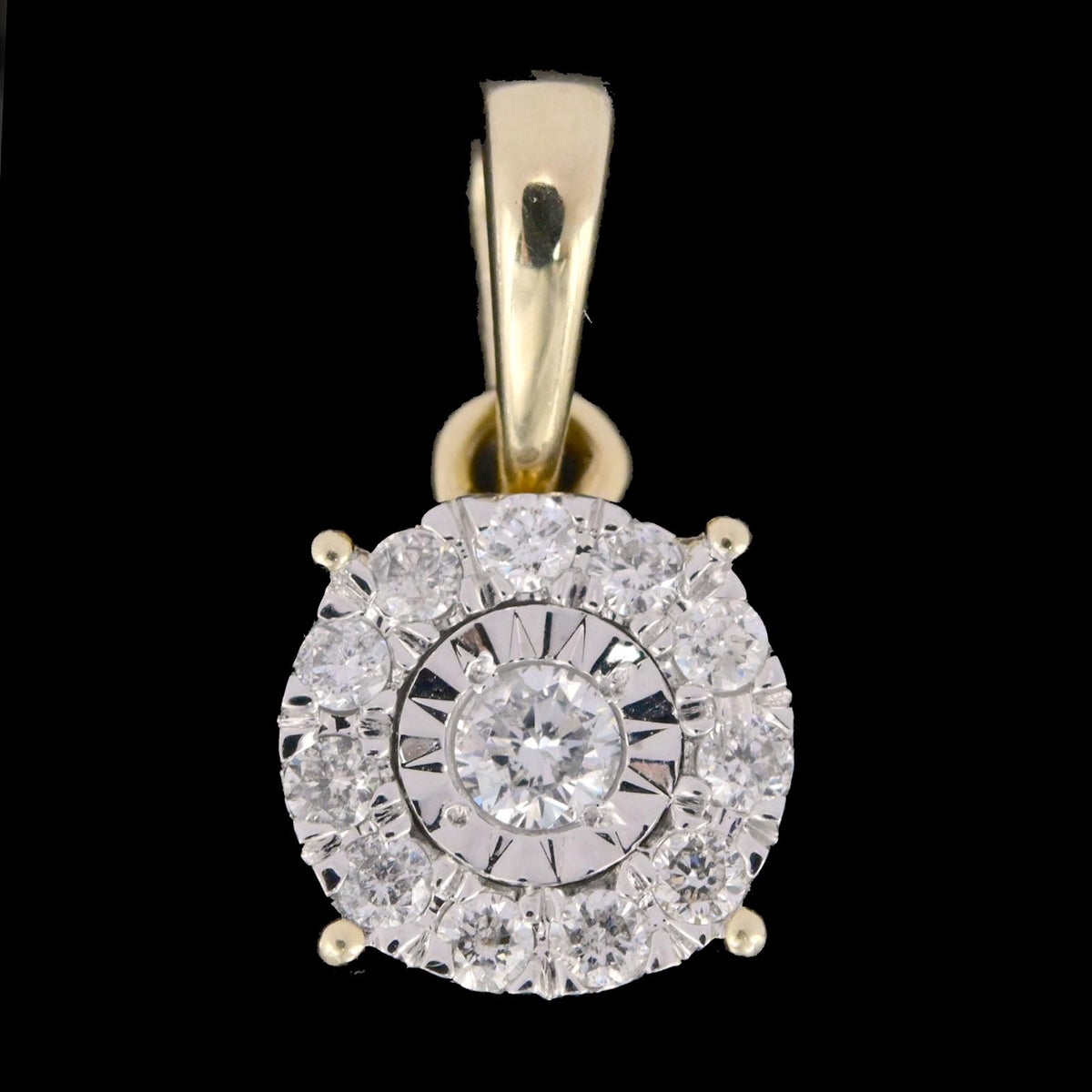 10k Yellow Gold 0.25CTW Diamond Round Solitaire Fanuc Design Pendant 1.5g Charm
