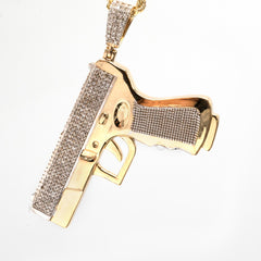 10k Yellow Gold 1CTW Natural Round Diamond Hanging Gun Pendant 11.1g Mens Charm