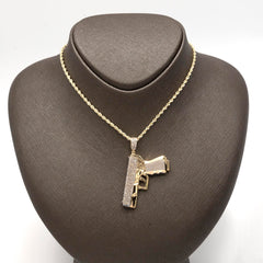 10k Yellow Gold 1CTW Natural Round Diamond Hanging Gun Pendant 11.1g Mens Charm