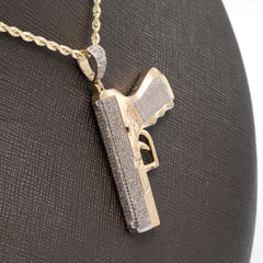 10k Yellow Gold 1CTW Natural Round Diamond Hanging Gun Pendant 11.1g Mens Charm