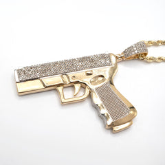 10k Yellow Gold 1CTW Natural Round Diamond Hanging Gun Pendant 11.1g Mens Charm