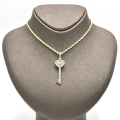 Pure 10k Yellow Gold 0.65CTW Natural Round Diamonds Heart Key Pendant 2.2g Charm