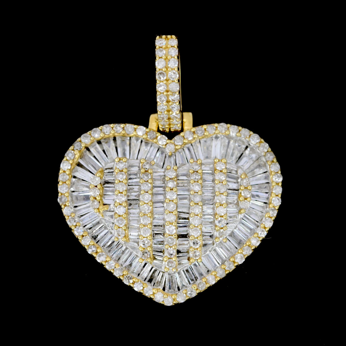 Womens 10k Yellow Gold Heart Pendant 1.55CT Natural Baguette Diamonds 4.9g Charm
