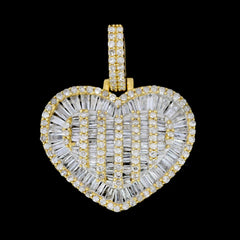 Womens 10k Yellow Gold Heart Pendant 1.55CT Natural Baguette Diamonds 4.9g Charm