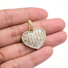 Womens 10k Yellow Gold Heart Pendant 1.55CT Natural Baguette Diamonds 4.9g Charm