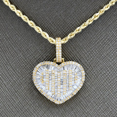 Womens 10k Yellow Gold Heart Pendant 1.55CT Natural Baguette Diamonds 4.9g Charm