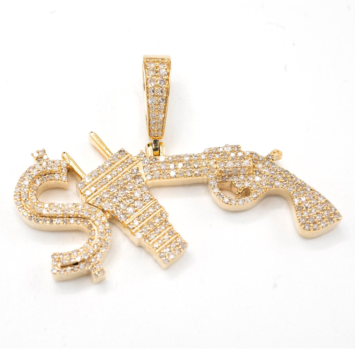 10k Yellow Gold 1.3CTW Natural Diamond Dollar Sign Plug Gun Pendant 10.2g Charm