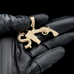 ICED 10k Yellow Gold 1.3CTW Natural Diamond $, Plug & Gun Pendant Mens 10g Charm