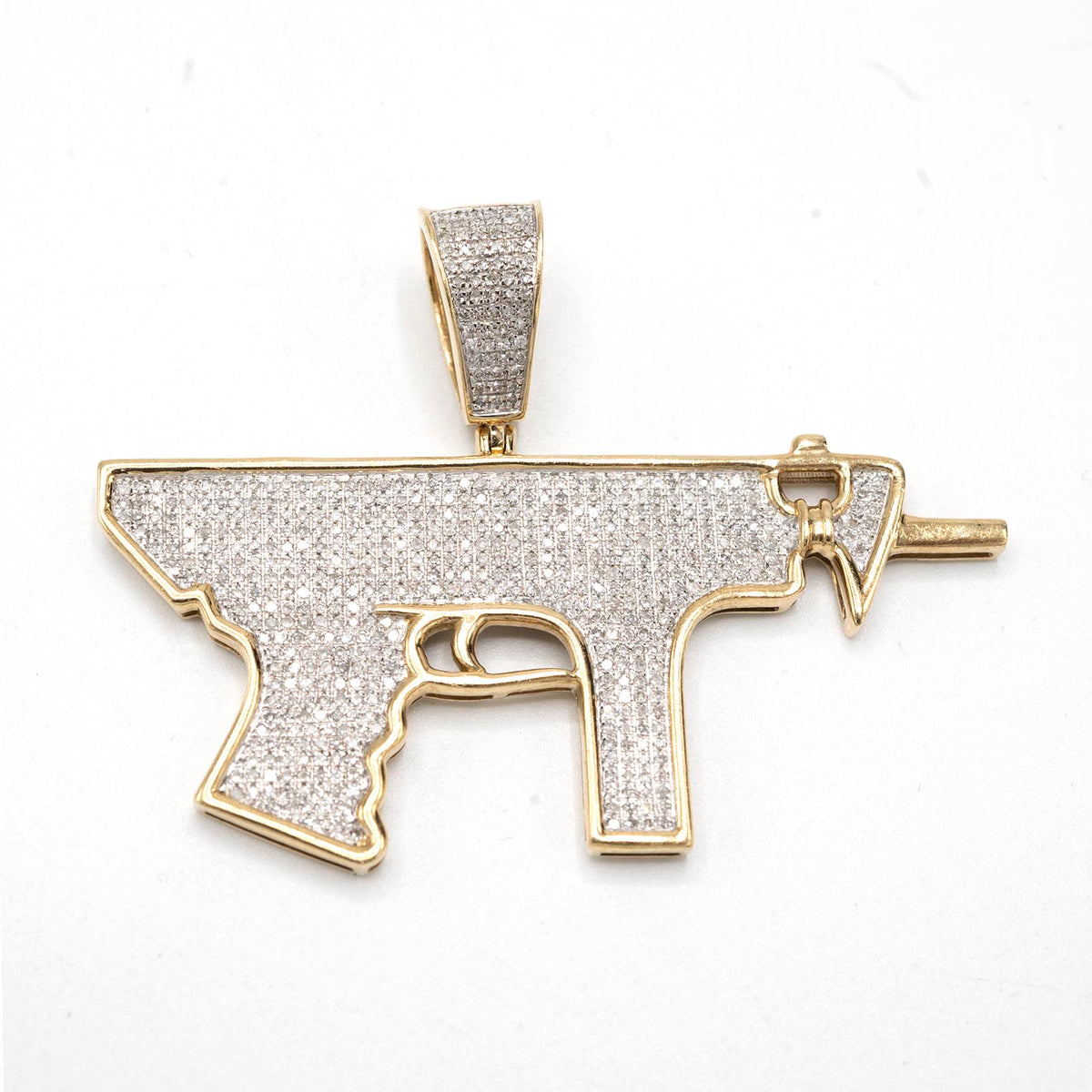 10k Yellow Gold 0.95CTW Natural Diamond ICED OUT Gun Pendant 7.8gms Mens Charm