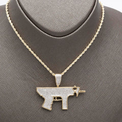 10k Yellow Gold 0.95CTW Natural Diamond ICED OUT Gun Pendant 7.8gms Mens Charm