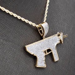 10k Yellow Gold 0.95CTW Natural Diamond ICED OUT Gun Pendant 7.8gms Mens Charm
