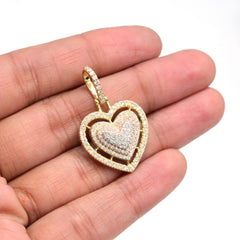 Pure 10k Three Tone Gold 1 CTW Natural Diamond 3 Layer Heart Pendant 3.21g Charm