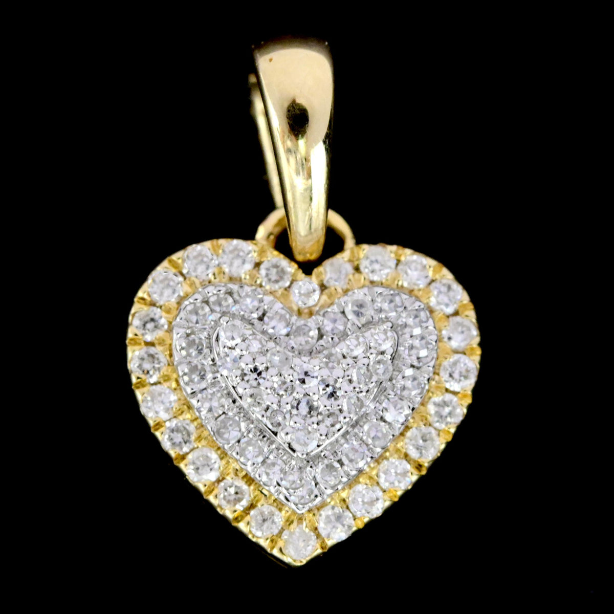 Ladies 10k Gold 0.23CT Natural Diamond 3 Layer Heart Pendant Two Tone 1.3g Charm