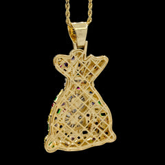 10k Yellow Gold 3.1CTW Round/Baguette Diamond Gems Stone Money Bag Charm 24.6gms