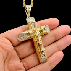10k Yellow Gold 2.15CTW Natural Round/Baguette Diamond Cross Pendant 24.5g Charm