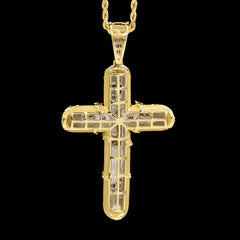 10k Yellow Gold 2.15CTW Natural Round/Baguette Diamond Cross Pendant 24.5g Charm