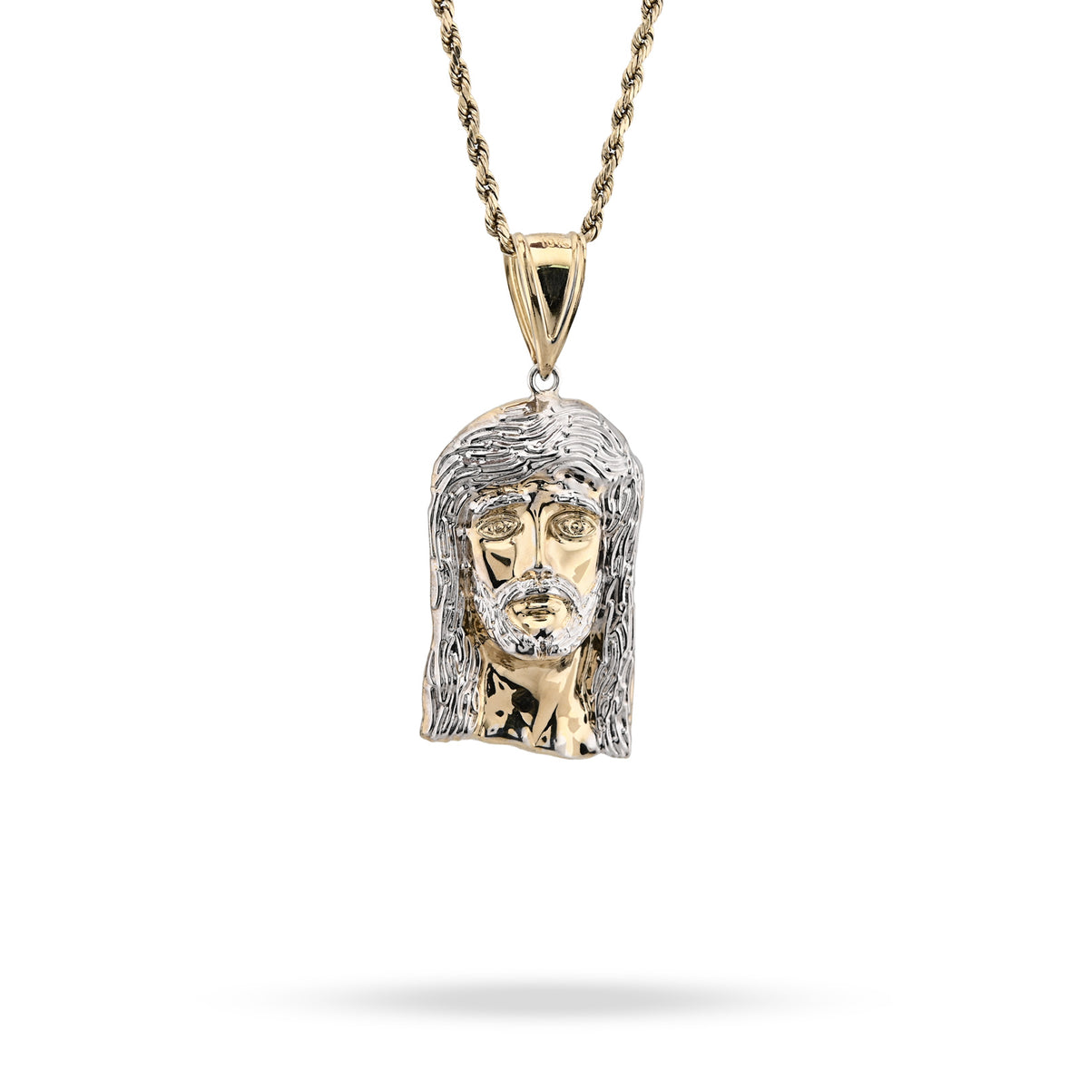 1/10th 10k Gold Bonded 925 Silver Jesus Head 2 Tone Pendant Mens 4.3gms Charm