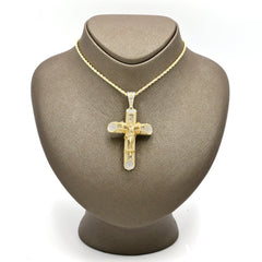 10k Yellow Gold 2.15CTW Natural Round/Baguette Diamond Cross Pendant 24.5g Charm