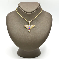 10k Yellow Gold 0.7CTW Natural Round Diamond Barber w/ Wings Pendant 5.8g Charm