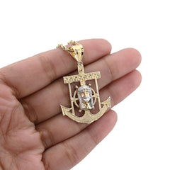 1/10th 10k Gold Bonded 925 Mariner Jesus Head on Cross Anchor Pendant 2.4g Charm