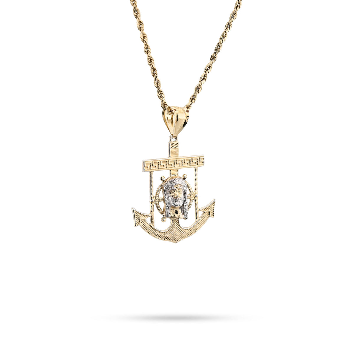 1/10th 10k Gold Bonded 925 Mariner Jesus Head on Cross Anchor Pendant 2.4g Charm
