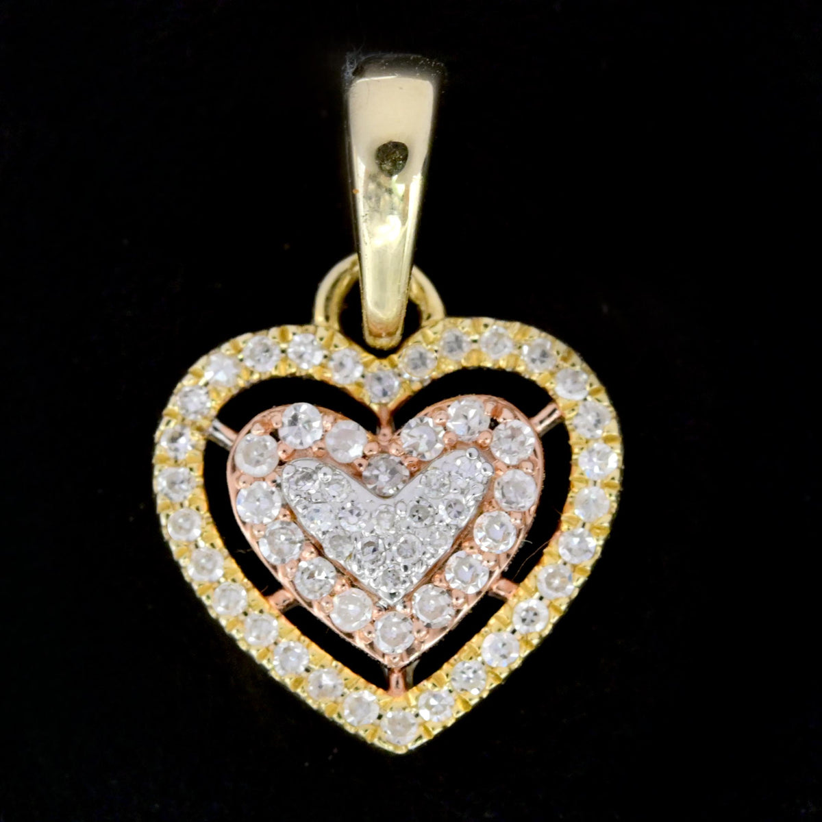 10k Gold 3 Tone 0.25CT Natural Diamond 3 Layer Heart Pendant 1g Charm For Ladies