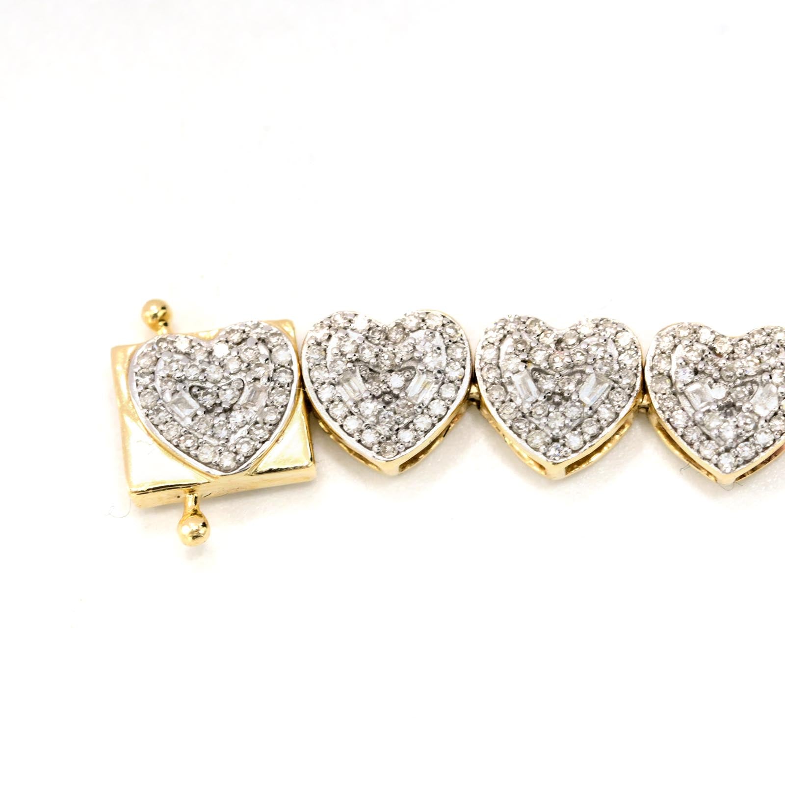 Womens 10k Yellow Gold 1.85CT Diamond Baguette Heart Bracelet 7 Inch 9.7g Armlet