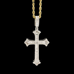 10k White Gold 0.87CTW Natural Round & Baguette Diamond Cross Pendant 6.3g Charm
