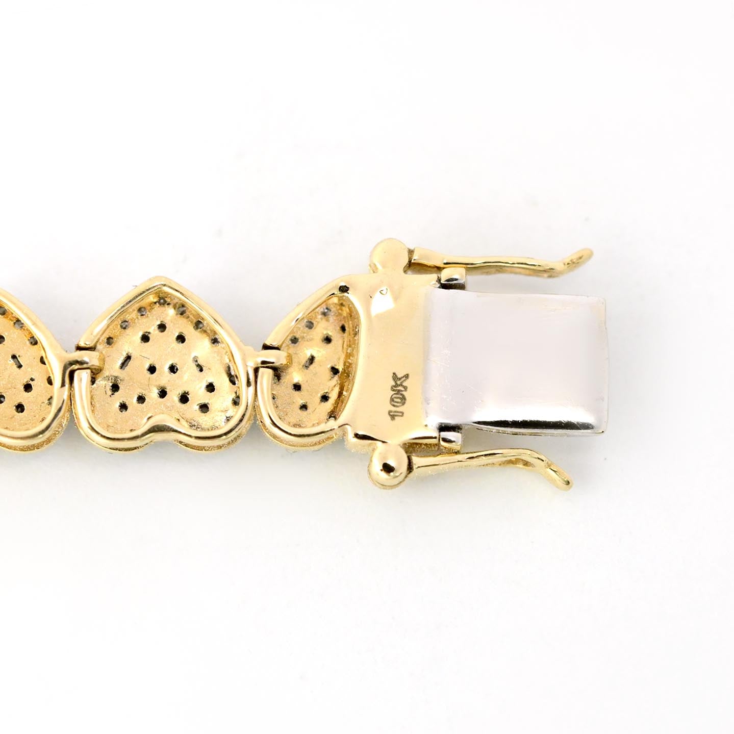 Womens 10k Yellow Gold 1.85CT Diamond Baguette Heart Bracelet 7 Inch 9.7g Armlet
