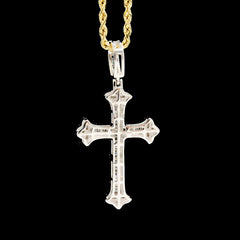10k White Gold 0.87CTW Natural Round & Baguette Diamond Cross Pendant 6.3g Charm