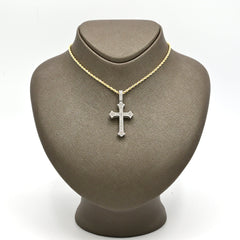 10k White Gold 0.87CTW Natural Round & Baguette Diamond Cross Pendant 6.3g Charm