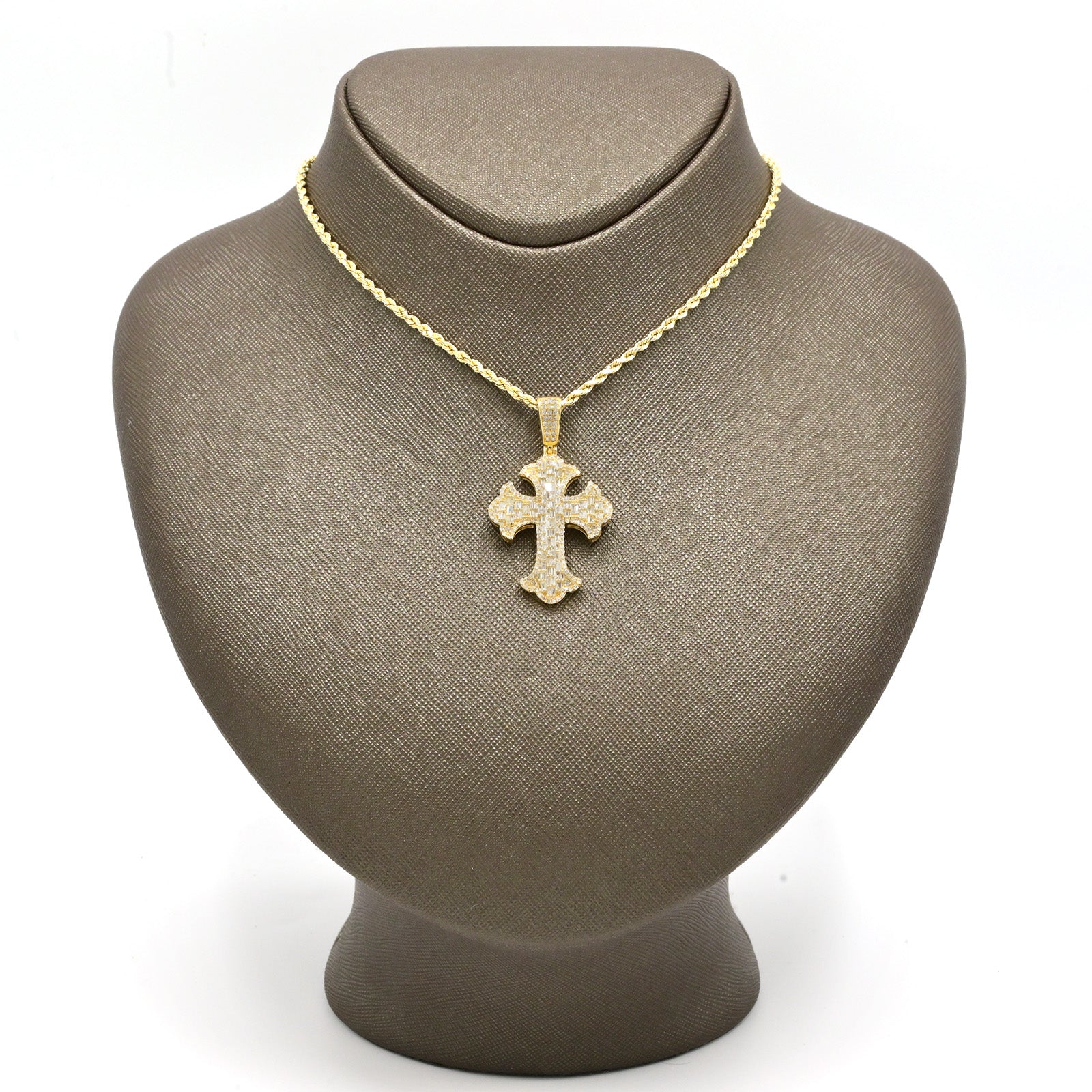 10k Yellow Gold 1.3CT Natural Diamond Cross Charm 5.2g Religious Pendant For Men
