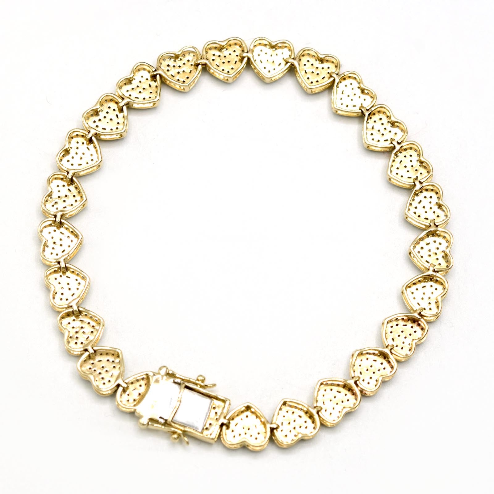 Womens 10k Yellow Gold 1.85CT Diamond Baguette Heart Bracelet 7 Inch 9.7g Armlet